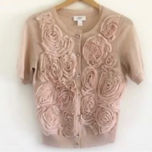 Ann Taylor LOFT rose chiffon cardigan - Picture 1 of 3